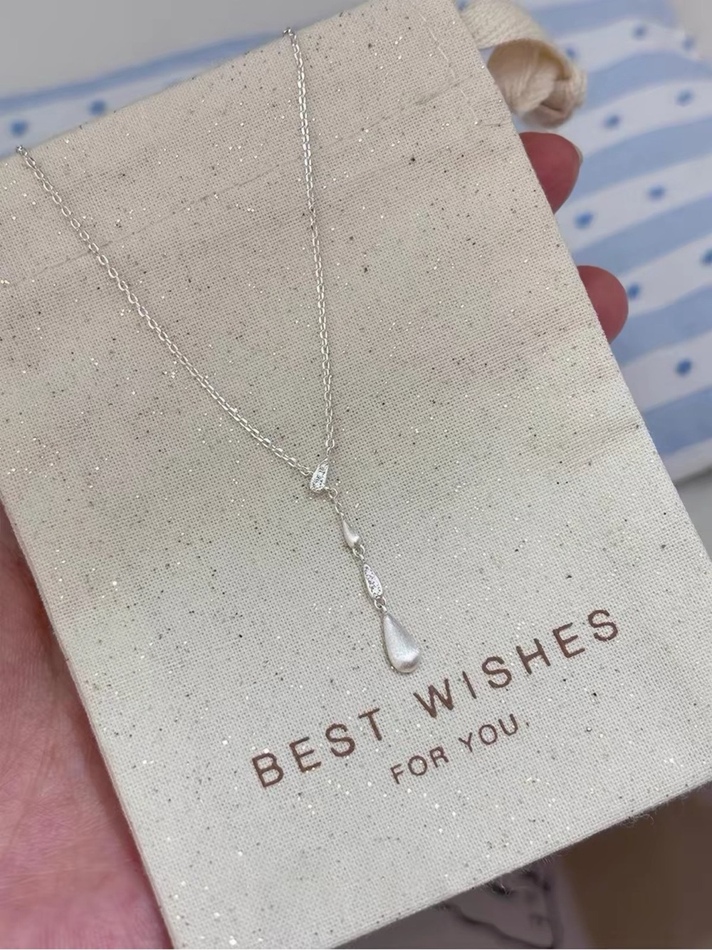 Silver color Teardrop Pendant Necklace - Best Wishes